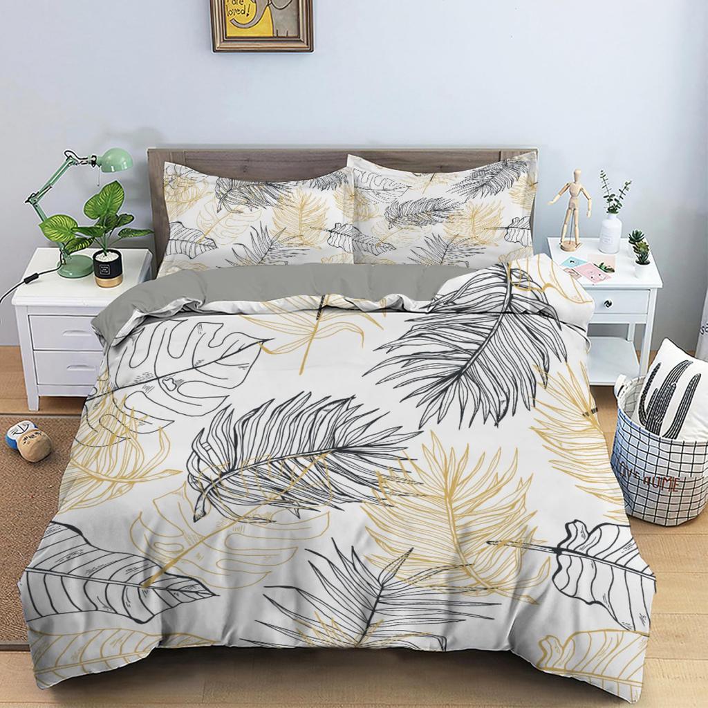 Tropical Leaves Duvet Cover Twin King Palm Leaf Pattern Bedding Set for Boys Girl Room Botanical Monstera Leaves Comforter Cover