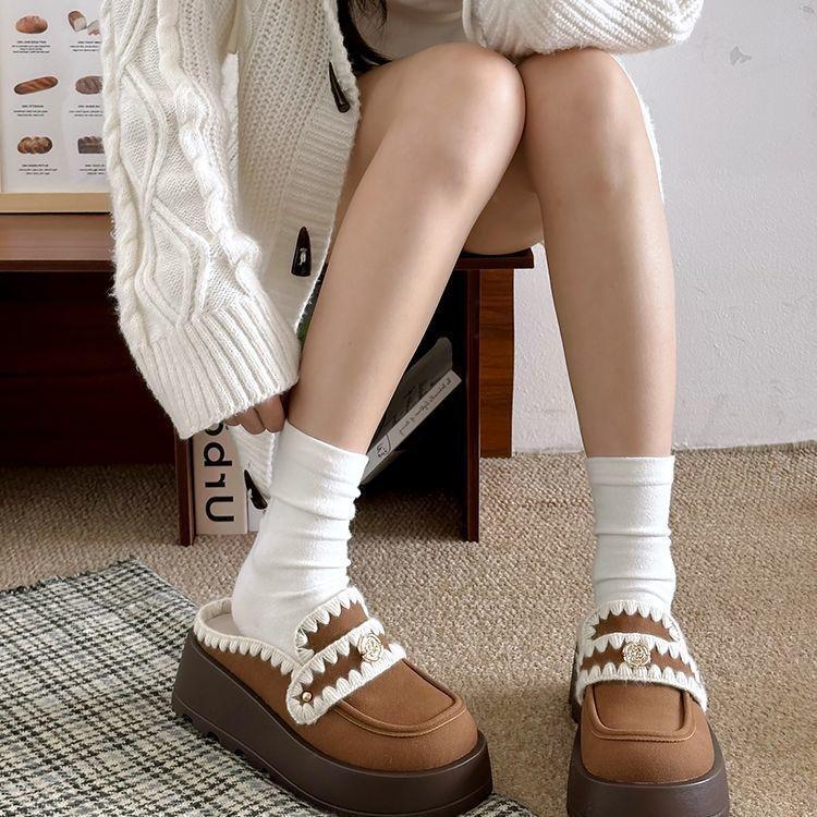 Versatile Retro Velvet Comfortable Baotou Drag Tide 2025 New Autumn and Winter High-value British Style Small Leather Shoes Women