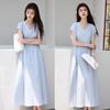 VICTORIA&VERA Summer V-Neck Drop-Shoulder Tie-Waist Midi Dress