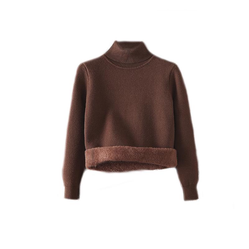 2025 Autumn/Winter Women's Plus Size Knit Fleece Sweater - Slimming, Cozy Inner Layer, Warm and Stylish.