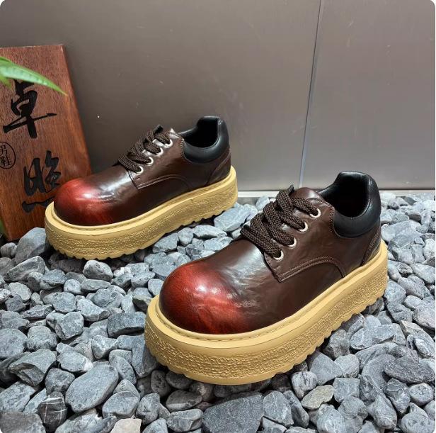 Textured light skin dark color gradual change Martin boots retro old thick bottom lace-up low top v2