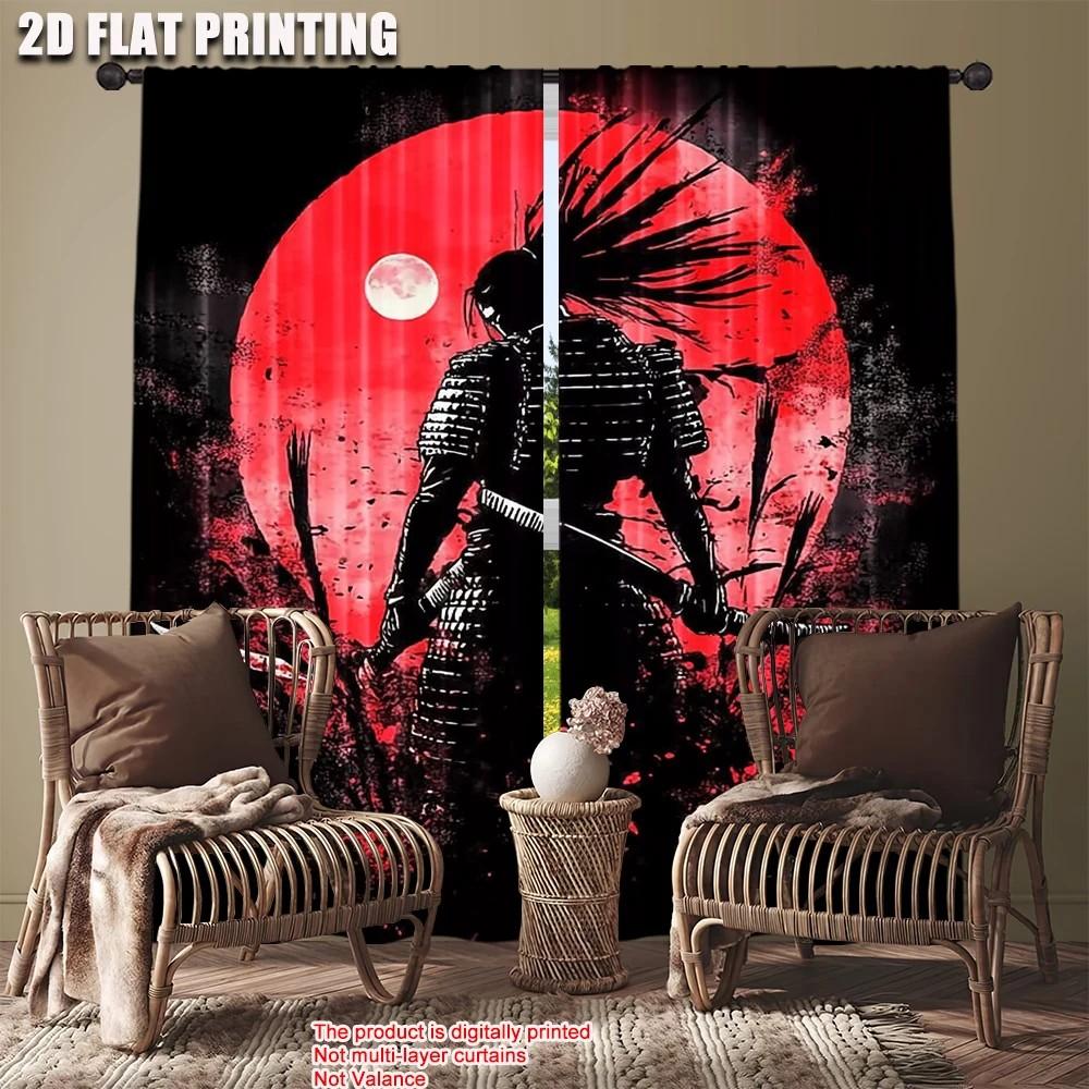 Set Of 2 Jit Samurai Warrior Graphic Curtain Polyester Fabric Window Decor Home Light Blocking Made With Rod Pocket