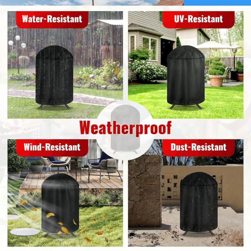 Round Grill Cover Outdoor Waterproof Dustproof Kettle BBQ Cover Oxford Cloth Heavy Duty Garden BBQ Protective Cover