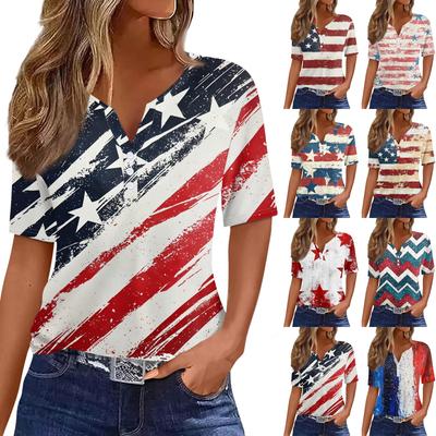 Women's T Shirt Tee Independence Day Print Button Short Sleeve Daily Weekend Fashion Basic V-Neck Regular Top