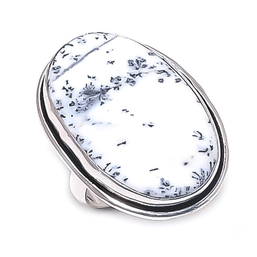 

Ювелирное кольцо из стерлингового серебра 925 пробы с дендритом и опалом, размер 8