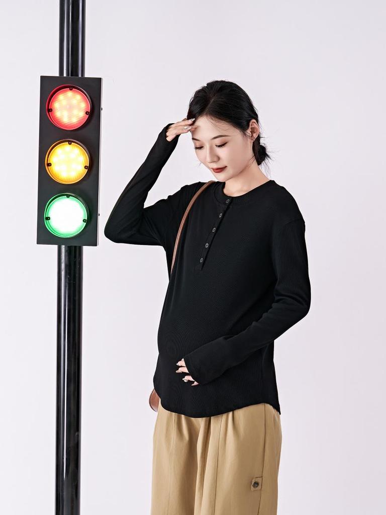 Heart Sky Maternity Slim Fit Long Sleeve T-Shirt: Comfortable, Elastic, Autumn Style