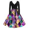 Women's Casual Fashion V Neck Long Sleeve Printed Vintage Long Dress
