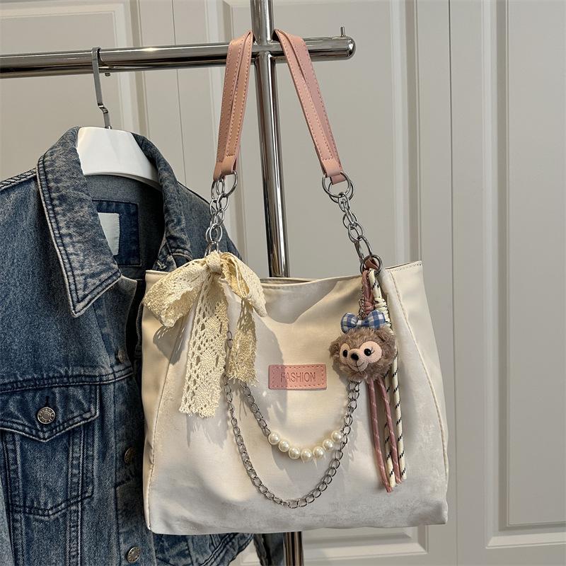 

2025 Повседневная сумка-тоут большой вместимости - Модная универсальная сумка на плечо с цепочкой для студентов