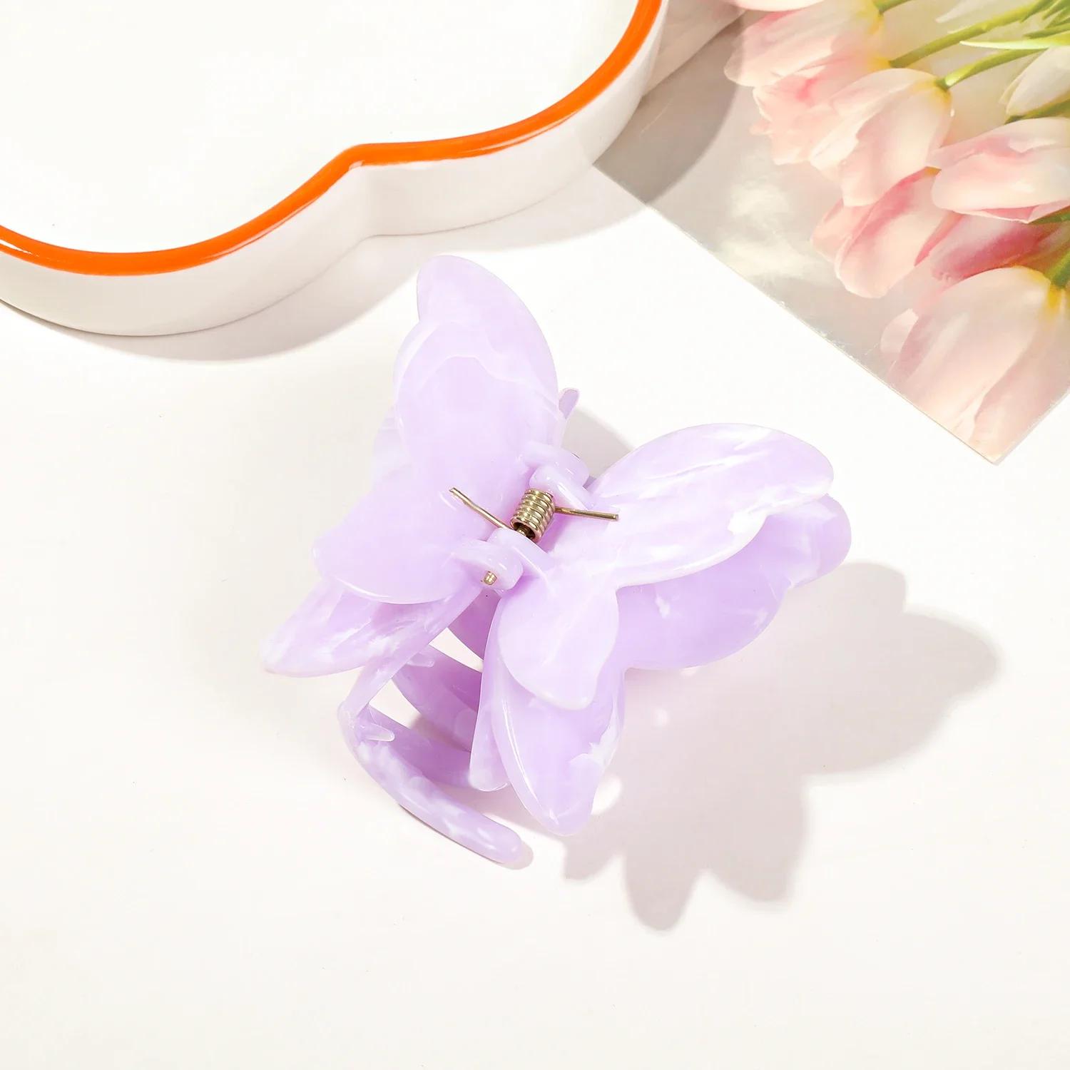 

18 кольорів Мармуровий візерунок Волосся Кіготь Кінський хвіст Тримач Захвати для волосся Елегантний подвійний метелик Акула Затискач Аксесуари Святковий подарунок Нове світло-фіолетового кольору