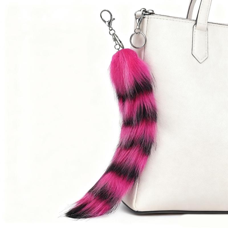 Cheerful Foxes Tail Key Accessory Plush Material Vibrant Hues Sturdy Metal Clasp Compact Size For Keys And Personal Belongings