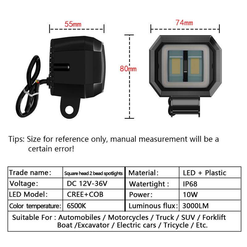3 Inch Work Led Light Bar Square Car Headlight For Moto Jeeps SUV Off Road Angel Eyes Driving Lights Motorcycle Car Accessories