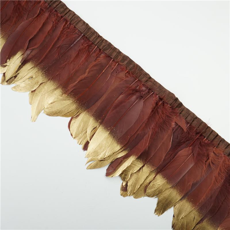 2Meter Gold Silver Goose Feathers Trim On Tape Fringe Ribbon Geese Feather for Crafts Golden Needlework Accessories Decoration