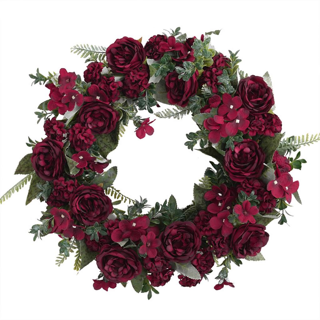 Couronne Artificielle Rouge Rotin Tissu de Soie Multifonctionnel Vintage Couronne de Fleurs de Pivoine Artificielles pour Décoration de Porte