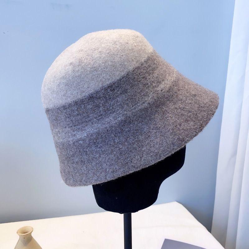 Autumn and winter gradual change color wool bucket hat women casual versatile fashion British middle-aged basin hat tide