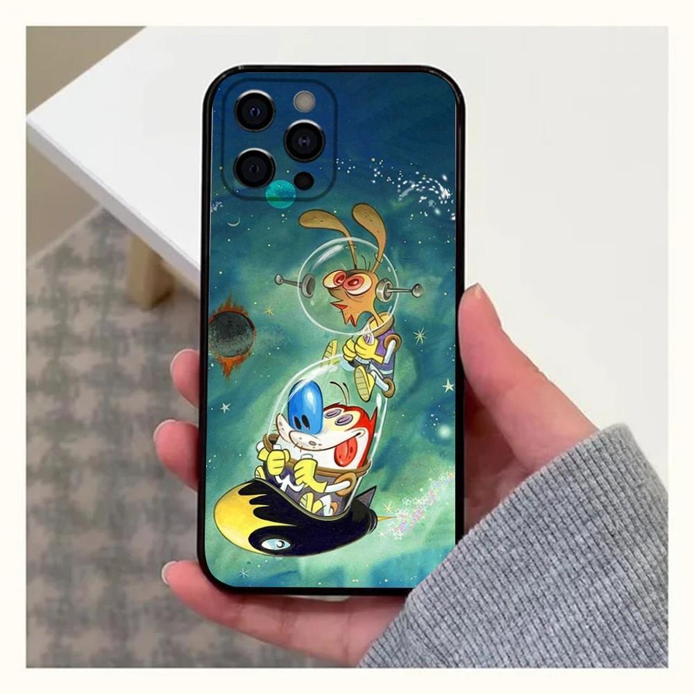 Anime Ren and S-stimpy Phone Case For Apple iPhone 15,14,13,12,11,Pro,X,XS,Max,XR,Plus,Mini Soft Black Cover