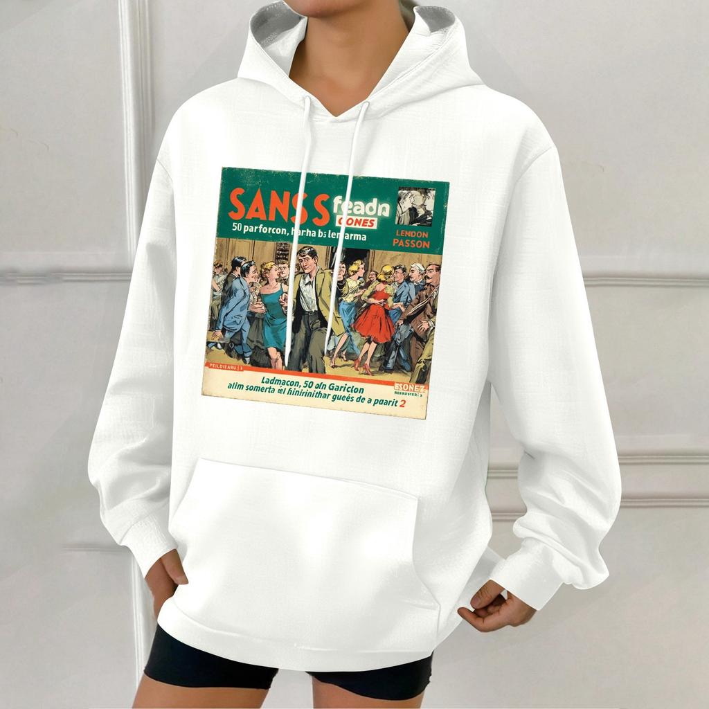 Damode Retrotryckt Ledig Huvtröja med Fickor