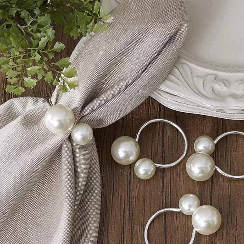 1-24PCS Durable Pearl Plastic Napkin Ring Elegant Design for Wedding Christmas Formal Dinner and Party Table Decorations