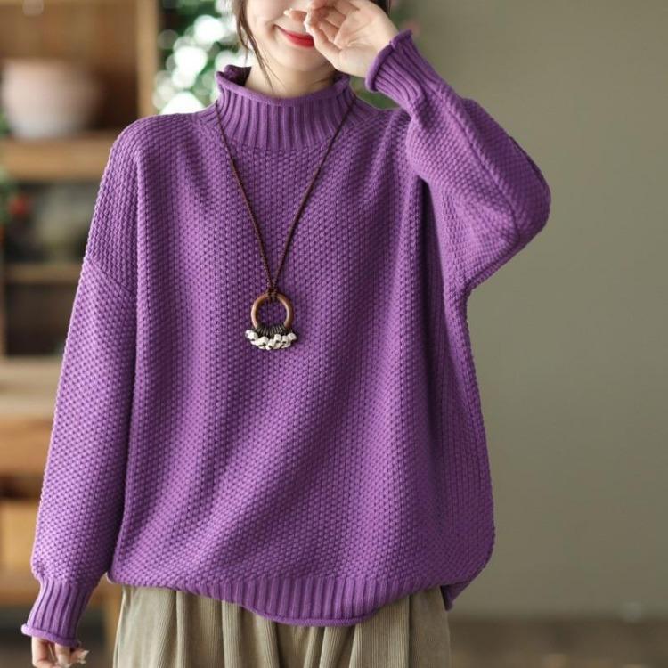 Vintage Patchwork Turtleneck Sweater Women Solid Color Long Sleeve Pullover Autumn Casual Knitwear Johnature One Size 4800₽