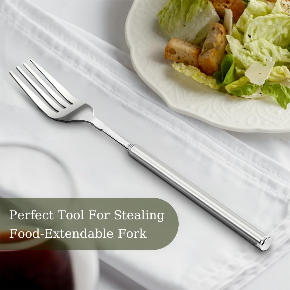 Extendable Fork, 8.7 to 25.4 Inch Long Handle Fork, Extra Long Fork, Telescopic BBQ Fork, Stainless Steel Dinner Fork, Fruit Dessert Fork Long Handle