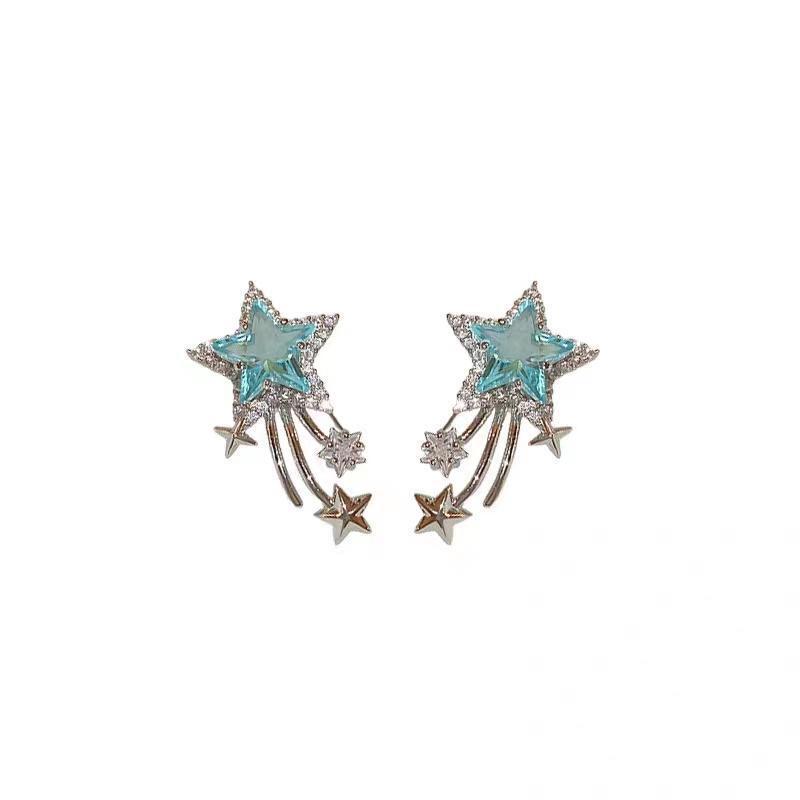 High-End Blue Zirconia Star Stud Earrings: Luxury, Versatile & Full Diamond Ear Ornaments