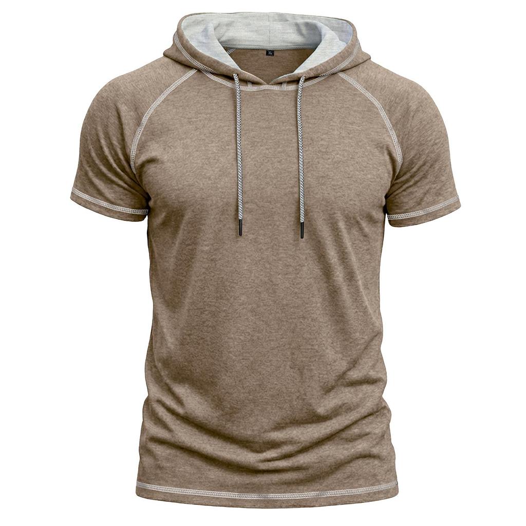 Men’s Shirts Short Sleeves Hooded T-shirts Fitness Tops Summer Casual Wear Pullover Hoodie