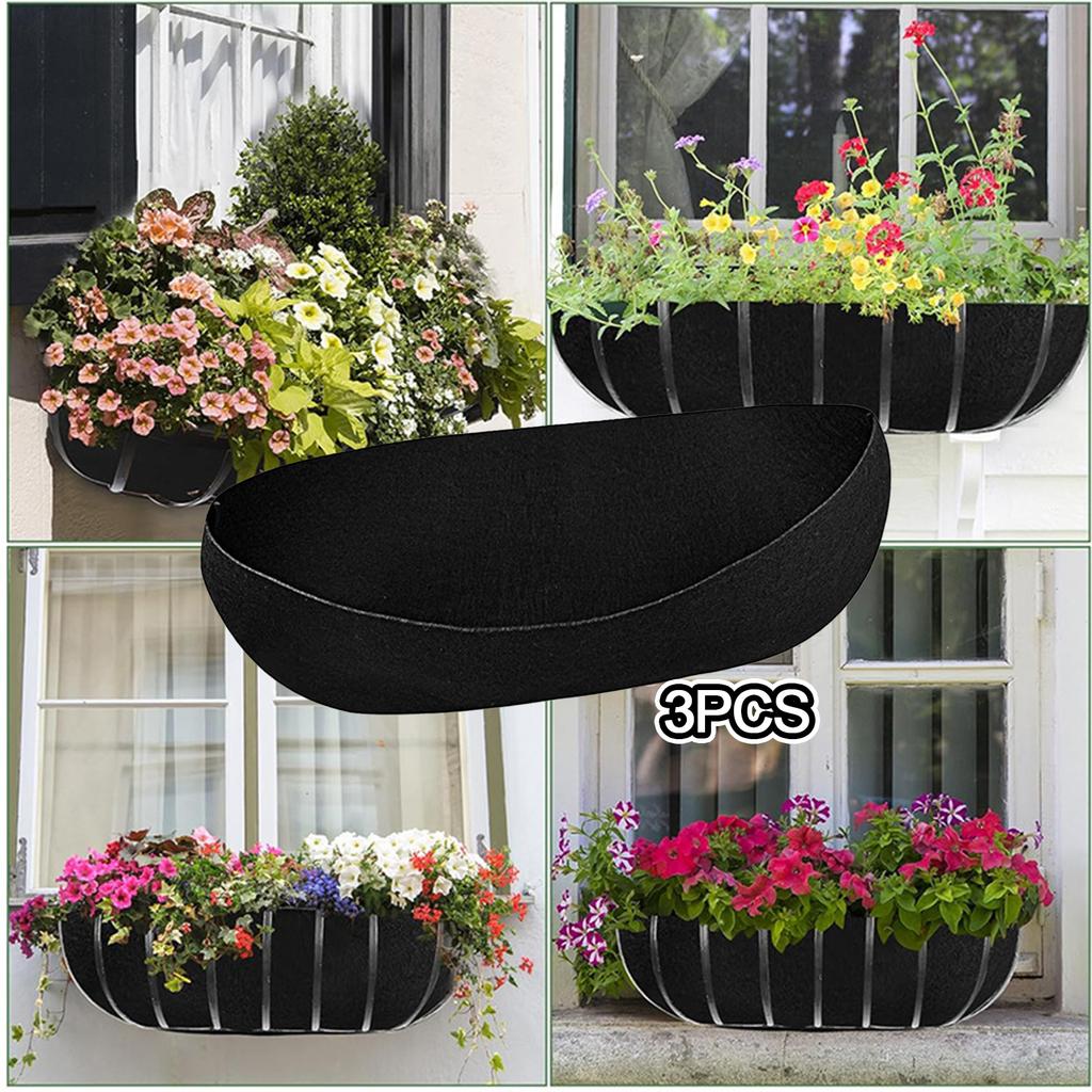 3Pcs/Set Felting Non Woven Cloth Planter Basket Liners Brown Lightweight Hanging Flower Basket Liners for Garden Fence Pot
