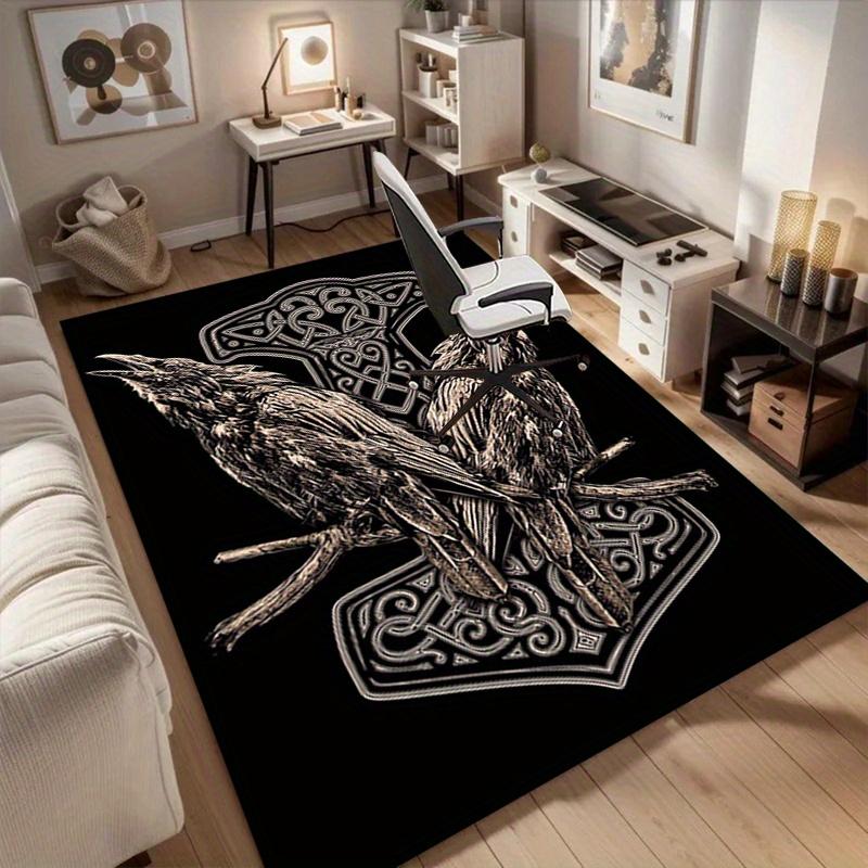 1pc. Nordic Viking Raven Thor Hammer Home Office Chair Rug Outdoor Gift Carpet Mat