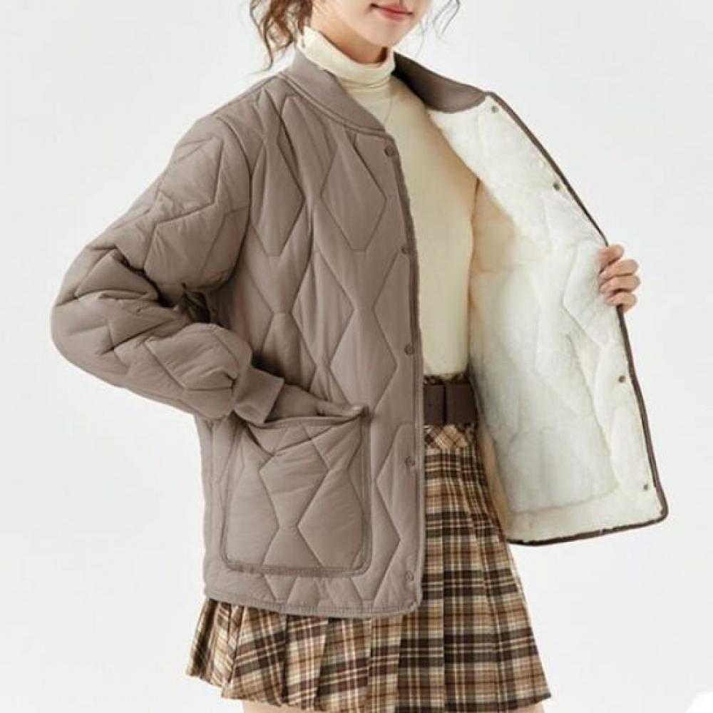Navava Lightweight Padded Jacket With Fleece Lining Diamond Quilting Long Sleeve