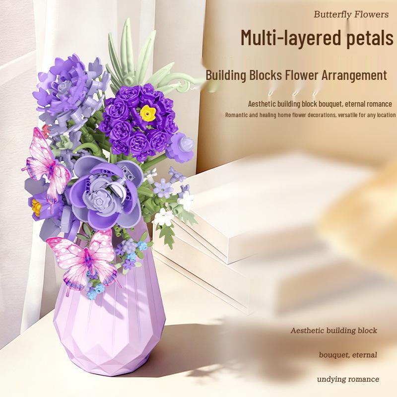 Compatible with LEGO Sunflower Building Block Vase: Handmade Bouquet Ornament & Girls' Gift Toy.