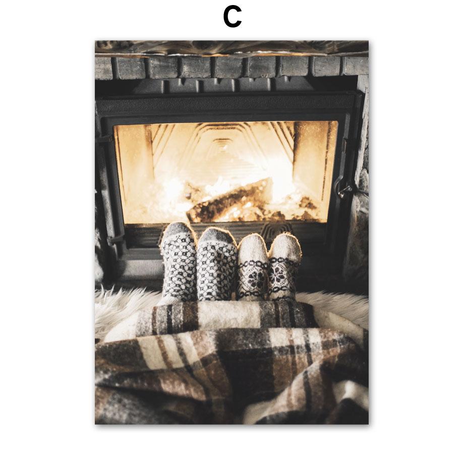 Winter Warm Home Pine Tree Deer Tiger Owl Nordic Posters And Prints Wall Art Canvas Painting Wall Pictures For Living Room Decor