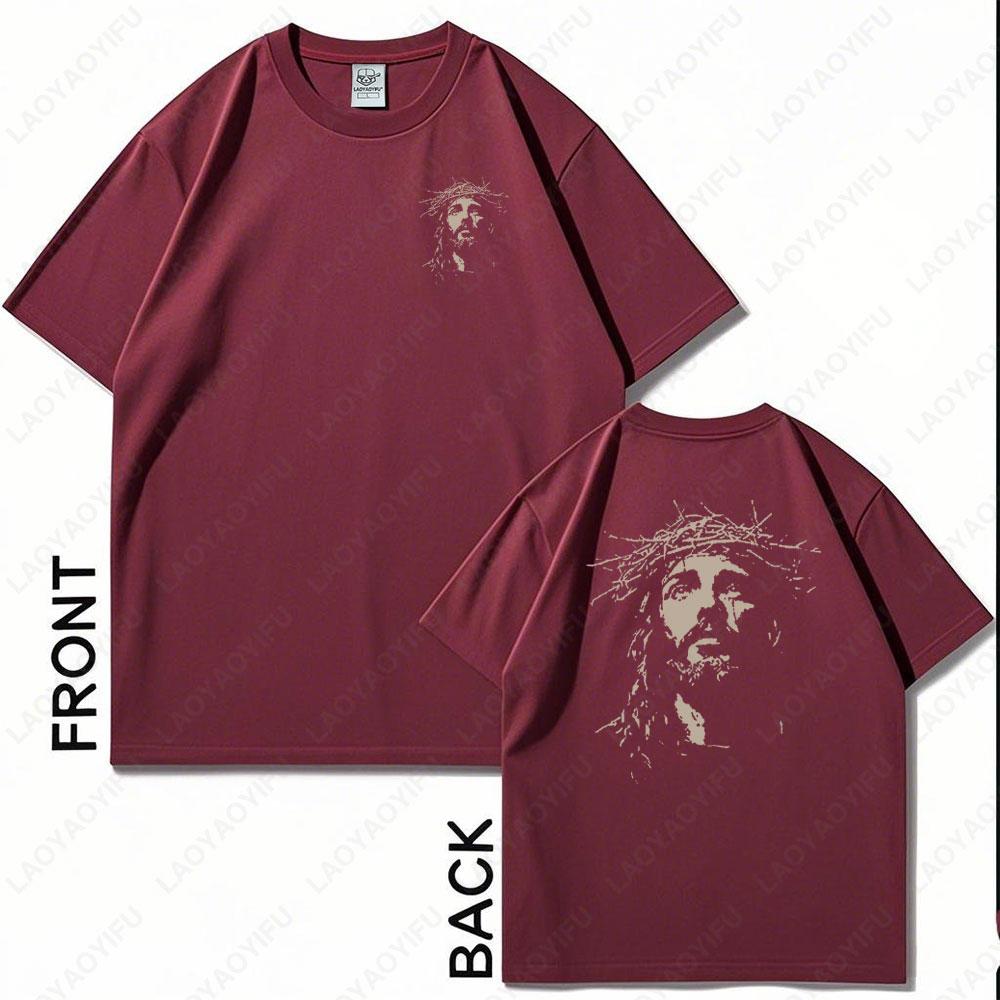 Jesus Vintage Face Graphic Tshirt Christian Religious O-neck Cotton Tee Men Women Gothic Rock Streetwear Aesthetic Harajuku Tops