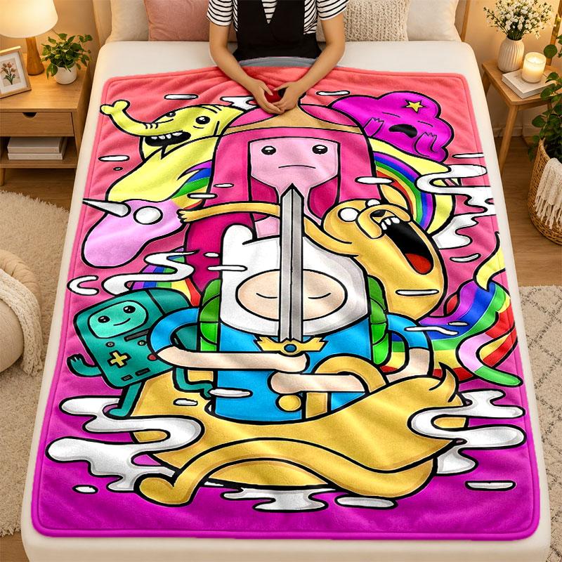 Flannel BlanketAdventure Time Cartoon Warm Soft Throw Blanket for Indoor Sofa Bed Living Room Use