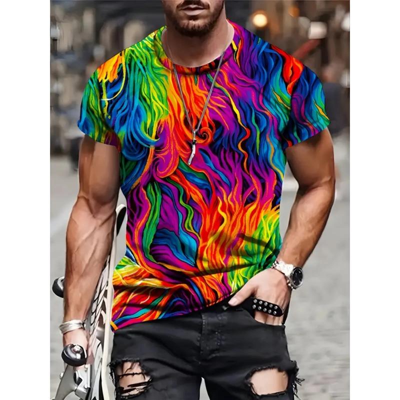 Men T-Shirt Summer Tops Colorful Graphic T Shirts Short Sleeve Tee Crew Neck Streetwear Clothes Harajuku 3D Printed Men Clothing