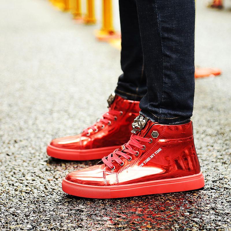 Luxury Blue High Top Sneakers Men Skateboard Shoes Big Size 47 Patent Leather Man Sneakers Platform Non-Slip Men's Casual Shoes