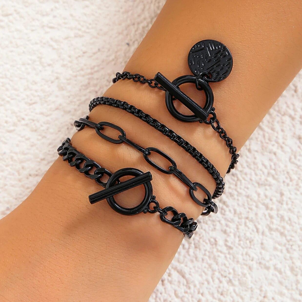 

Punk Cuban Link Chain Coin Pendant Bracelet for Women on Hand Vintage OT Buckle Snake Chain Charm Bangles Couple Jewelry Gift