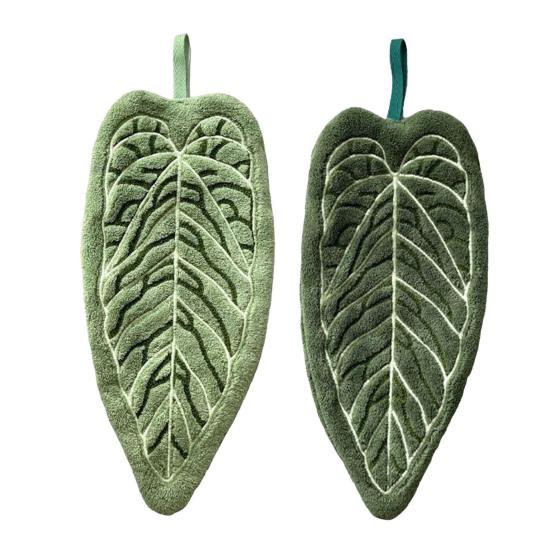 Leaf Shape Hand Towel Double-Sided Hanging Towel Lint-free Absorbent Leaf Towel with Hanging Loop
