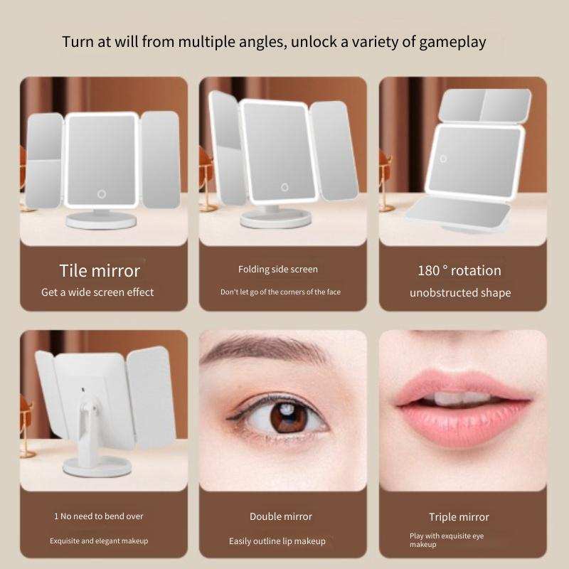 Trifold Makeup Mirror LED Lights Dorm Dressing Mirror Beauty Light Up Your Fill Light with Smart Complementary Smart Vanity Mirrors