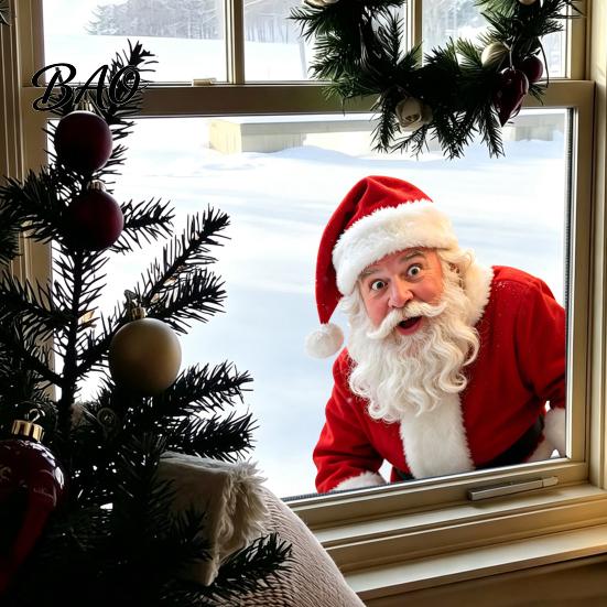 Christmas Window Decals Creative Santa Claus Static Cling, Glue?Free Glass Sticker, Holiday Clings Reusable Decor for Living Room Shop Decoration
