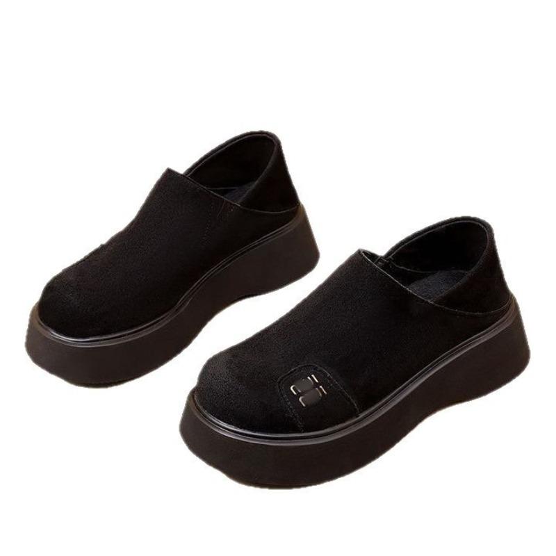 Retro dicksohlige Herbst neue Muffin Einzel Schuhe erhöht rutschfest runde Zehe vielseitige Einzel Schuhe