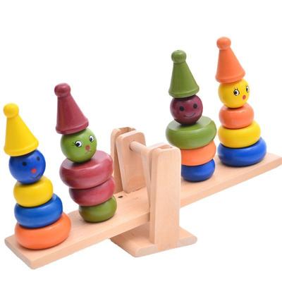 Frühe Bildung Erleuchtung Holz Großer Clown Balance Kinder Eltern-Kind Ring Stapeln Musik Baustein Säule Spielzeug Balance