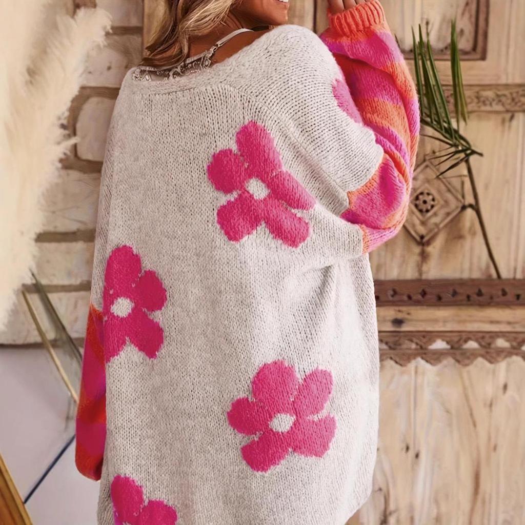 2024 Ethnischer Stil Floral Jacquard Strickjacke Pullover