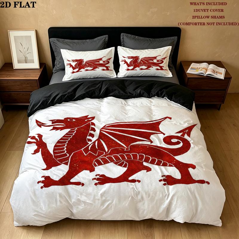 Y Ddraig Goch Pattern Bedding uilt Set uilt Cover Pillowcase Home Decoration Birthday Gift (1 * duvet cover + 2 * pillowcase without core)
