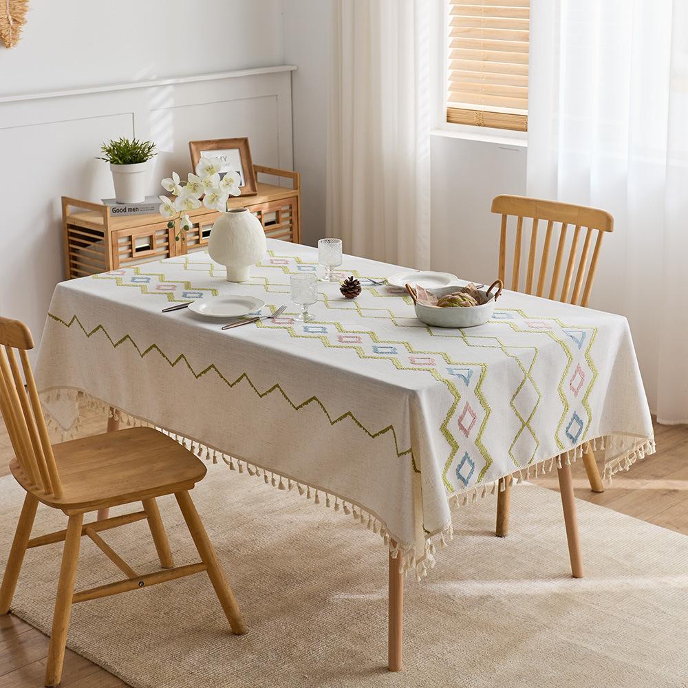 Cotton And Linen Light Luxury Embroidery Fabric Tablecloth Three-Dimensional High-Grade Embroidery Table Cloth Rectangular Coffee Table