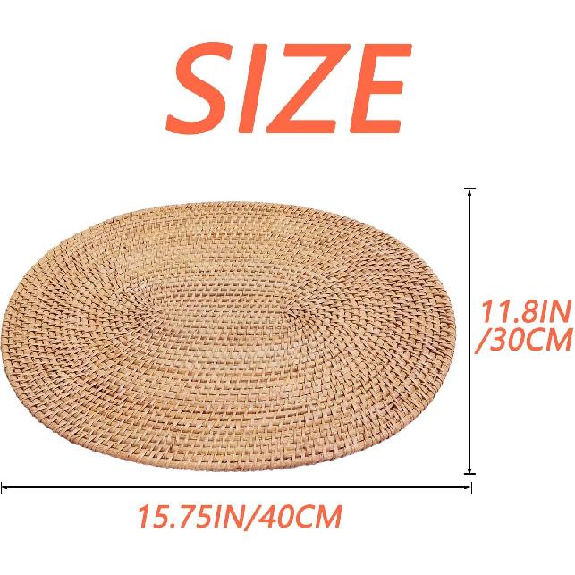 Set of 2 Oval 15.7x11.8IN Natural Handmade Rattan Placemats Rattan Insulation Heat-Resistant Mat Pot Holder Tripod