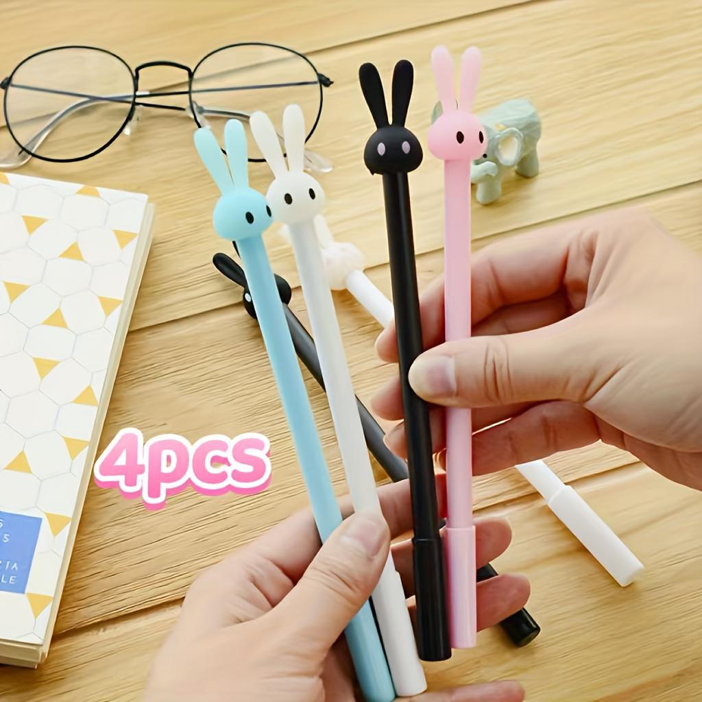 4pcs Cartoon Fresh Bunny Shaped Neutral Pen, Cute Long Eared Cute Bunny Learning Stationery Signature Pen Office Accessories black