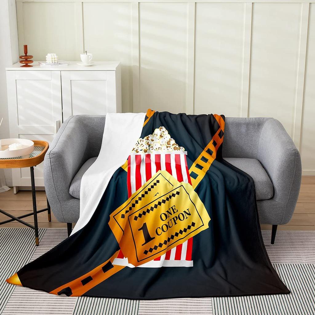 Movie Night Popcorn Printed Blanket for Sofa Bed Travel Camping Living Room Office Conditioning Blanket for All Seasons Gifts