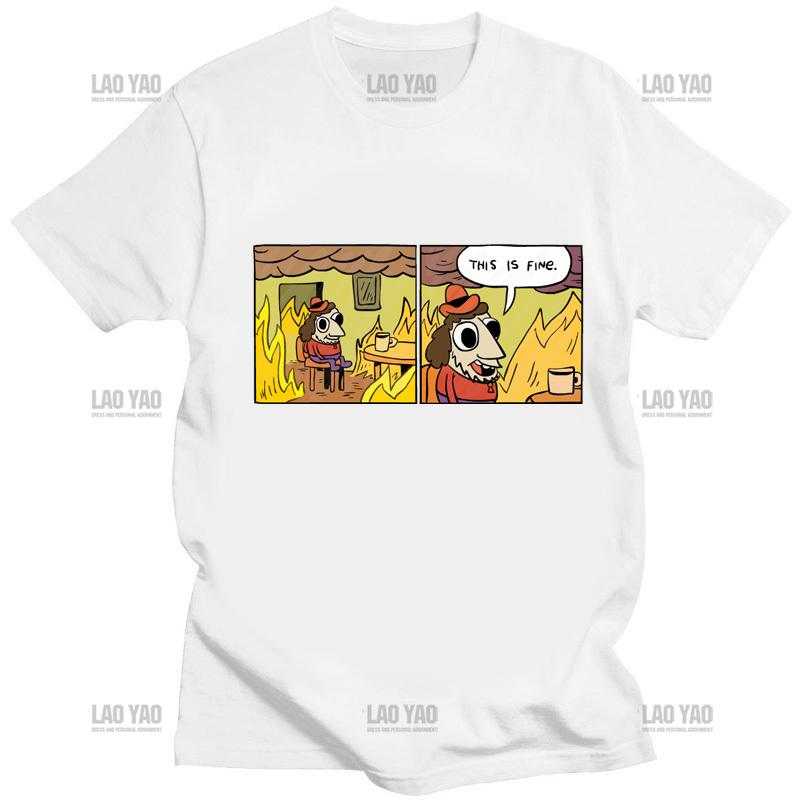 Men Casual T Shirt This Is Fine Meme TShirt for Men Crew Neck Fashion Tops Kawaii Dog Graphic Tees Oversized T Shirt Shirts