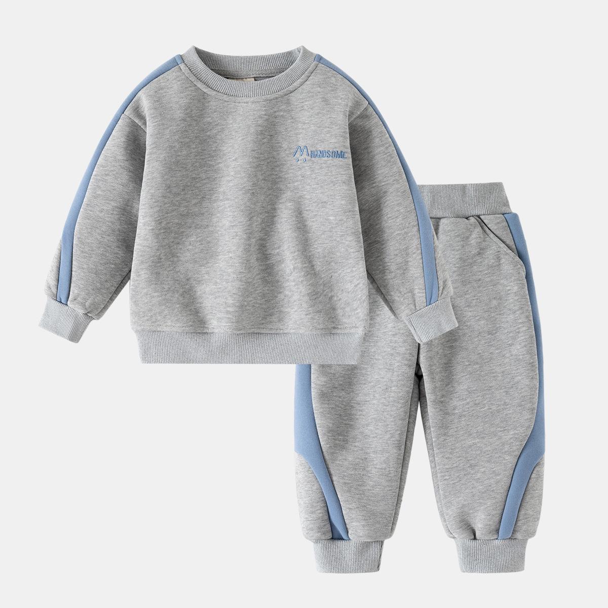 

Boys Korean Style 2025 Sports Velvet Hoodie and Trousers Set 100 cm сірий колір