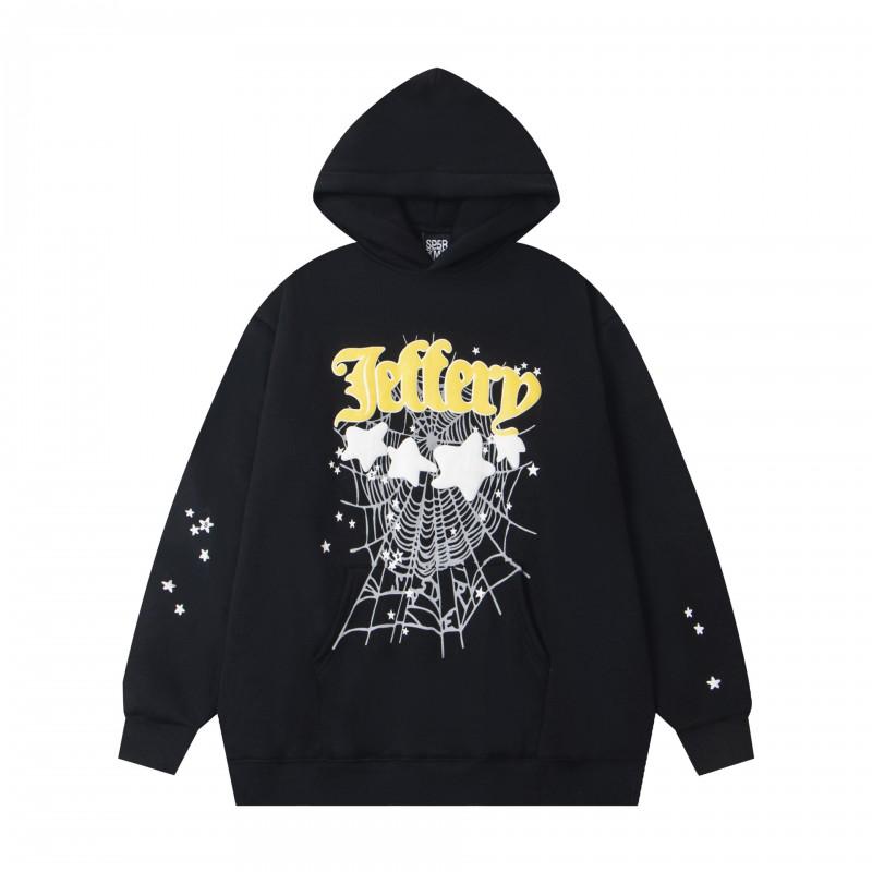 Unisex Übergroßes Kapuzenpullover-Set Mit Spinnennetz-Folienaufdruck Warm Fleecegefüttert Lockerer Schnitt Streetwear Herren Damen