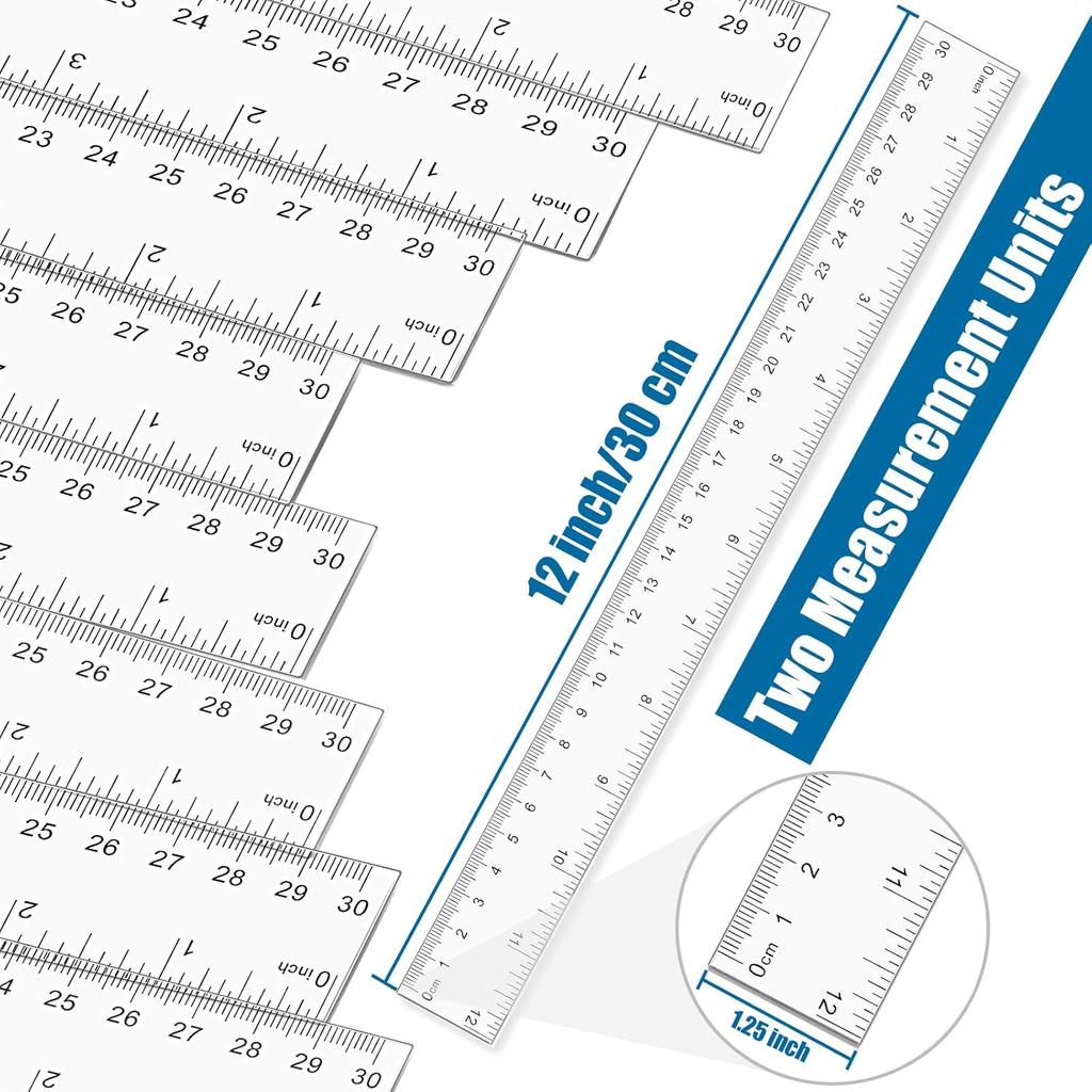 32 Pack Clear Ruler 12 Inch Bulk with Centimeters and Millimeters, Metric Rulers Measuring Drawing Tool for Kids, Ideal Back to School Office Home